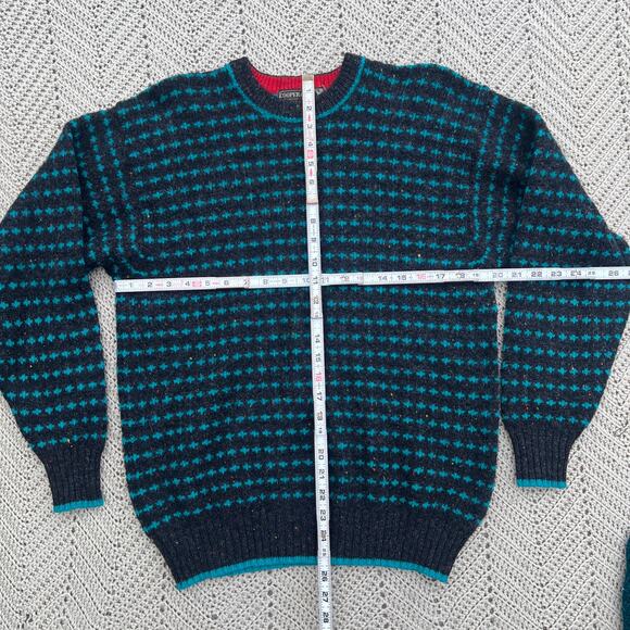 Vintage 100% Wool Cross Dot Pattern Grandpa Sweater Cooper & Roe - Size Medium - Picture 5 of 5